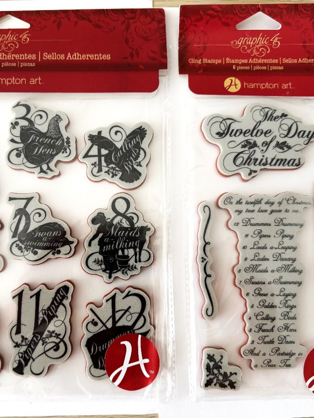 Graphic 45 Both Sets The 12 Days Of Christmas Rubber Cling Stamps 2013  Retired